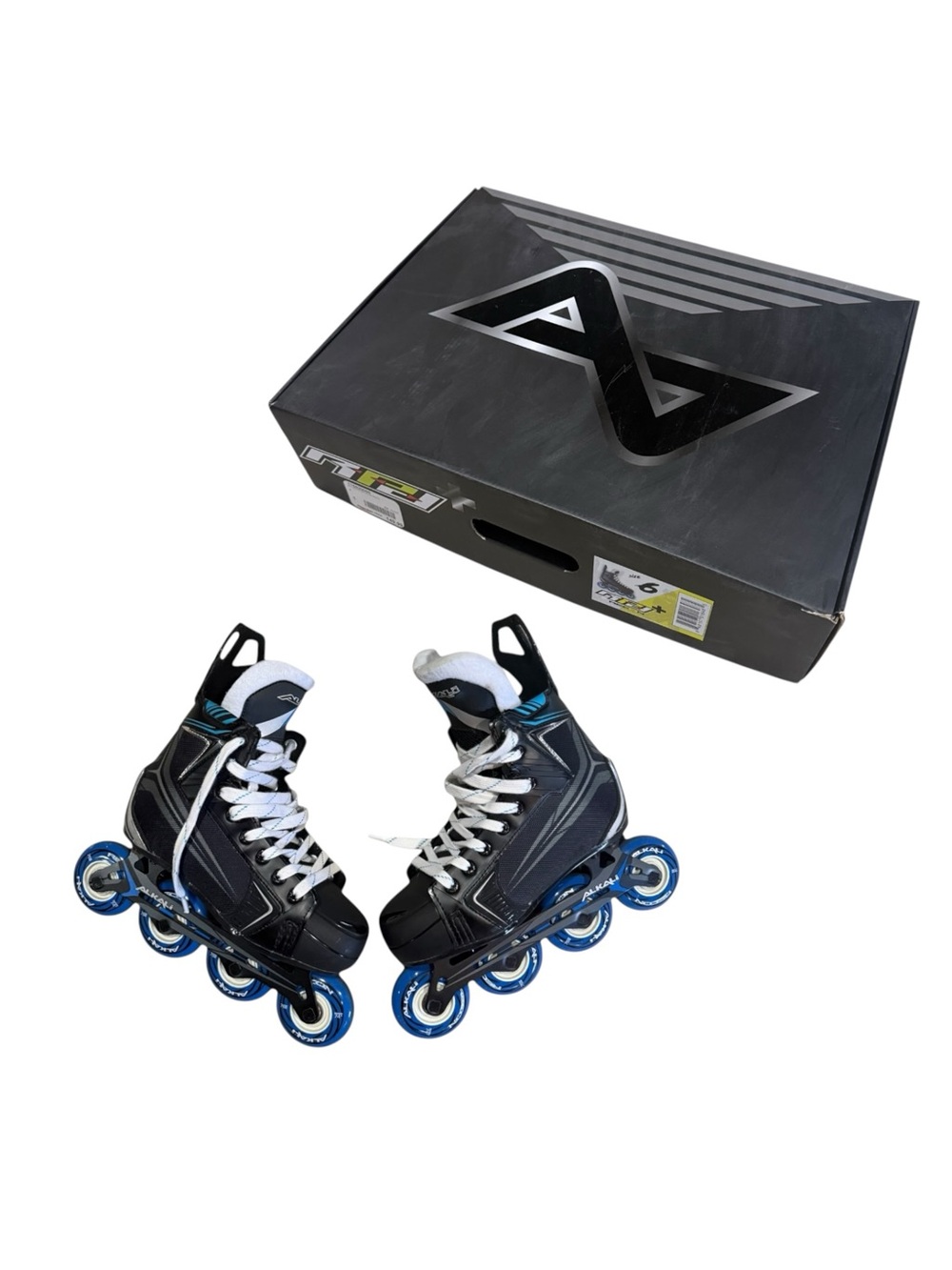 ALKALI RPD Recon + SR Inline Roller Hockey Skates Mens 6, Black Blue White